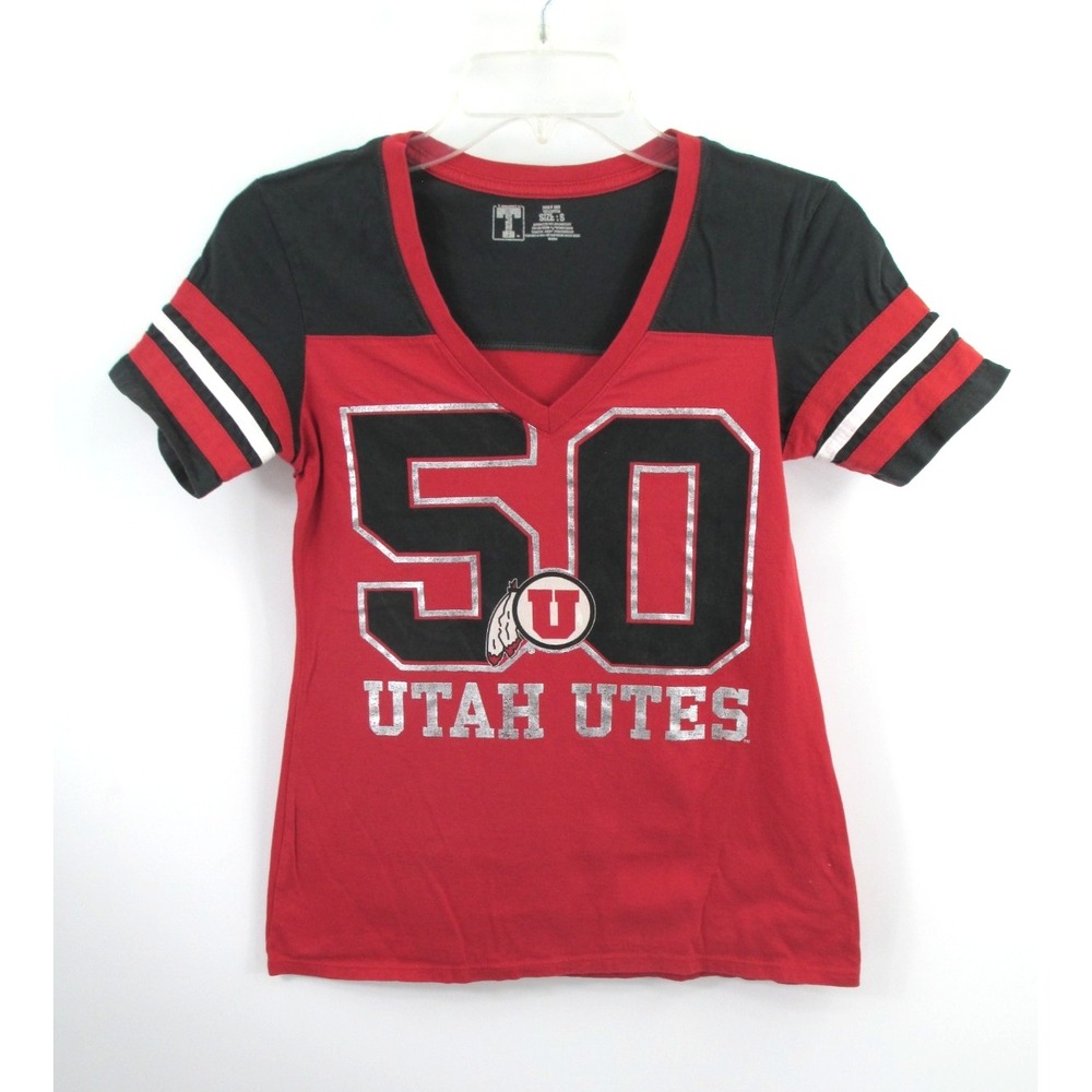 Team Apparel Utah Utes #50 T-Shirt Womens Small Red V-Neck University 545014